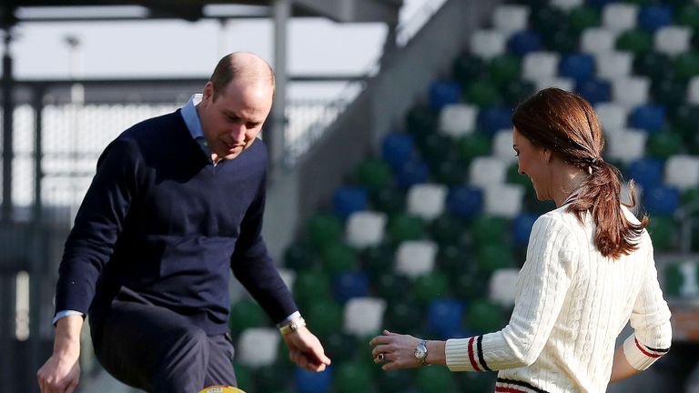 The Duke and Duchess of Cambridge had a kick-about on the pitch at Windsor Park