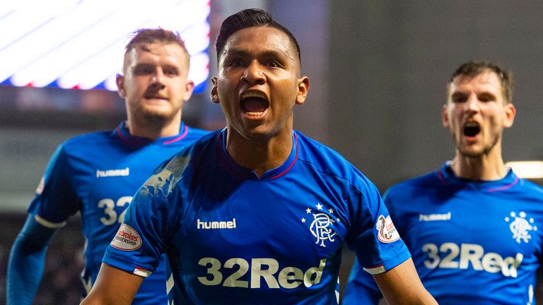 20/02/19 WILLIAM HILL SCOTTISH CUP 5TH RND REPLAY.RANGERS v KILMARNOCK.IBROX - GLASGOW.Rangers' Alfredo Morelos celebrates his side's second goal