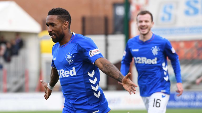 Rangers' Jermain Defoe celebrates his goal making it 2-0 against Hamilton