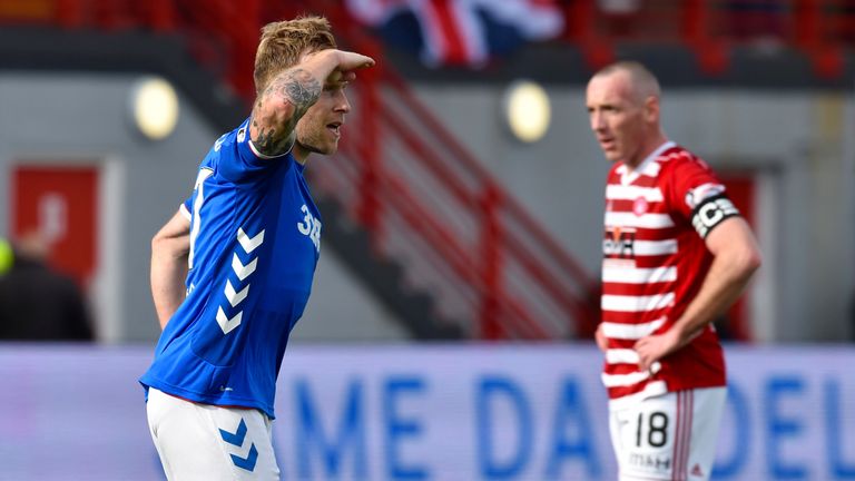 Rangers' Scott Arfield celebrates his goal against Hamilton