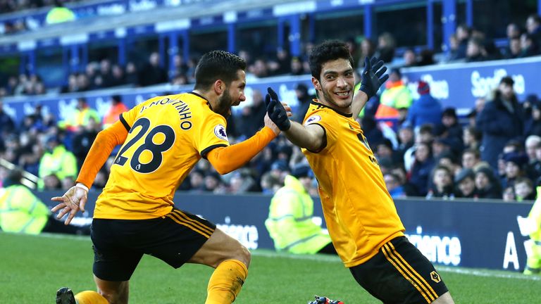 Raul Jimenez of Wolves celebrates after scoring his team's second goal