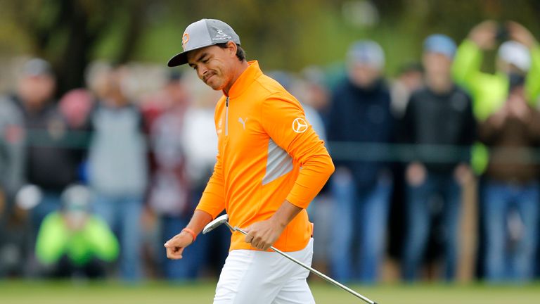 Rickie Fowler lost two balls in the water, but the second was pure bad luck