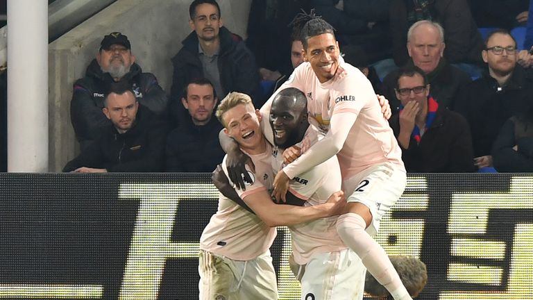 Romelu Lukaku celebrates scoring with Manchester United team-mates 