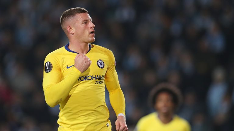 Ross Barkley celebrates scoring for Chelsea against Malmo