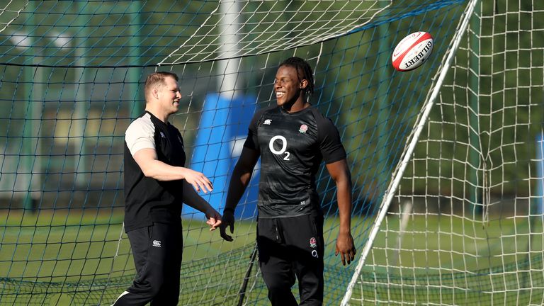 Dylan Hartley and Maro Itoje during England training