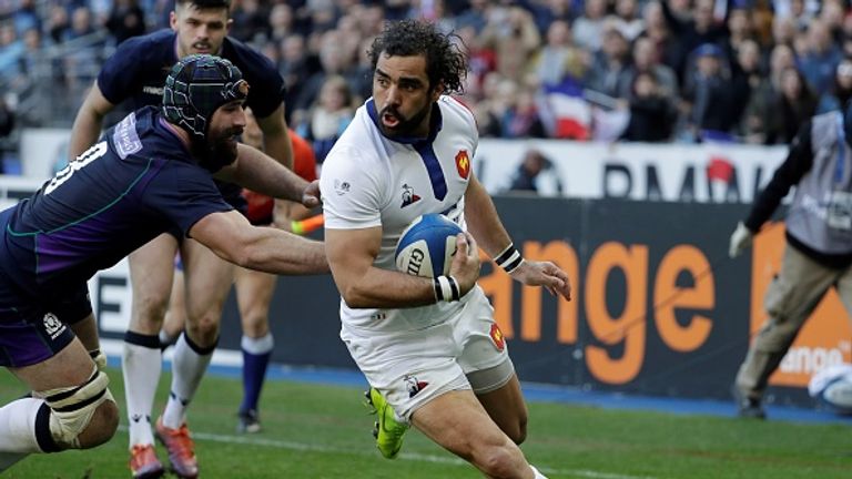 Yohan Huget runs in to score for France