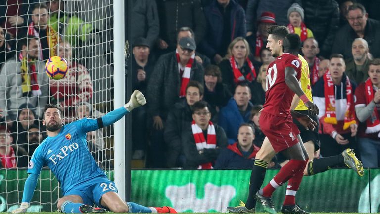 Sadio Mane scores Liverpool's second goal with an audacious backheel