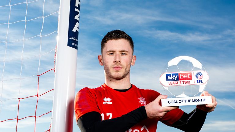 Shay McCartan of Mincoln City is presented with the Sky Bet League 2 Goal of the Month Award for January 2019 - Rogan/JMP - 14/02/2019 - FOOTBALL -  Soper of Lincoln Elite Performance Centre - Lincoln, England.