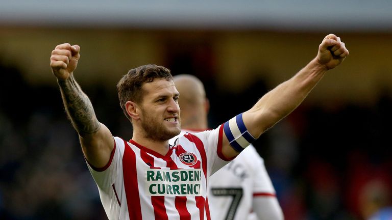 SHEFFIELD, ENGLAND - FEBRUARY 02:  Billy  Sharp of Sheffield United celebrates scoring during the Sky Bet Championship match between Sheffield United and Bolton Wanderers at Bramall Lane on February 2, 2019 in Sheffield, England. (Photo by Nigel Roddis/Getty Images)         