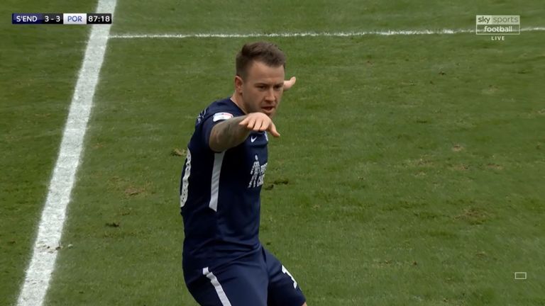 Simon Cox celebrates hauling Southend level against Portsmouth