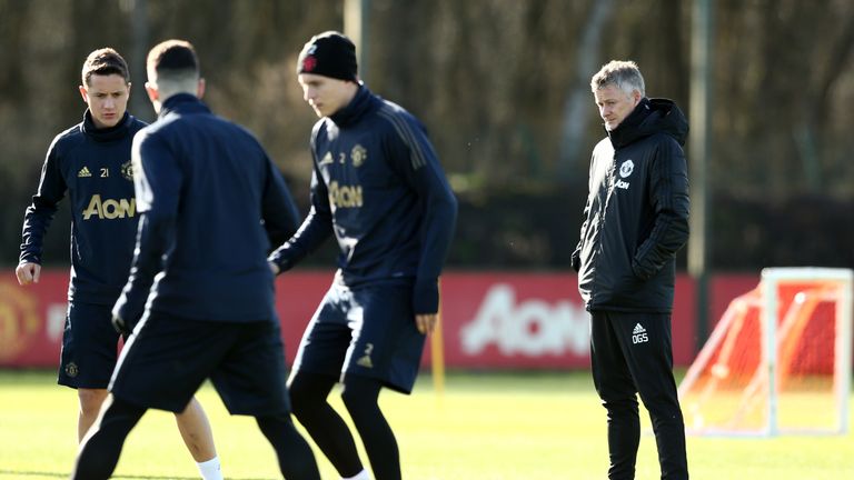  during a XX ahead of their UEFA Champions League Round of 16 match against Paris Saint-Germain F.C. at Aon Training Complex on February 11, 2019 in Manchester, England.
