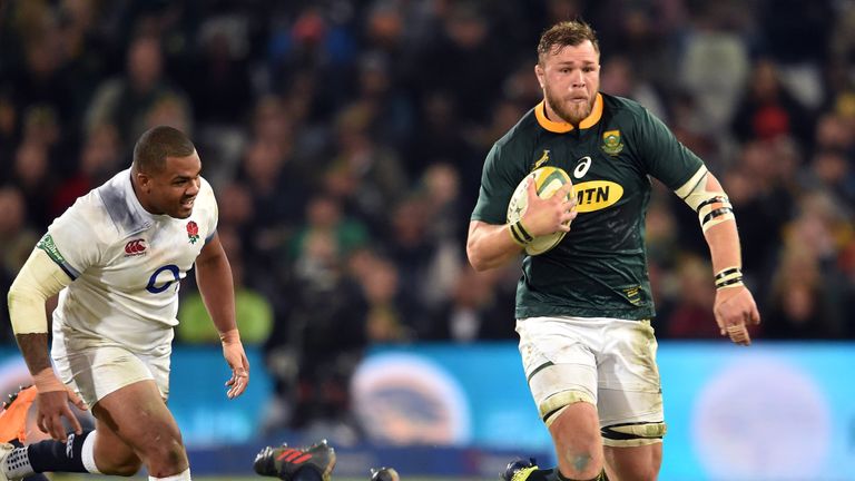 South Africa's Duane Vermeulen  on the charge during their clash with England in Bloemfontein in 2018