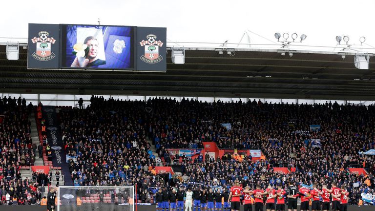 Southampton and Cardiff players observe a minute's silence
