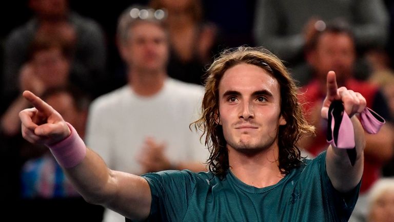 Greece's Stefanos Tsitsipas celebrates after winning against Kazakhstan's Mikhail Kukushkin in their men's singles final match at the ATP Open 13 Provence tennis tournament in Marseille, southeastern France, on February 24, 2019.