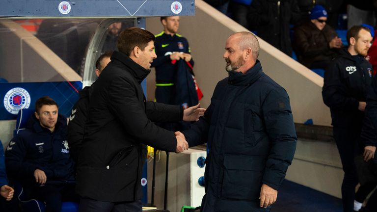 Rangers manager Steven Gerrard (left) shakes hands with Kilmarnock manager Steve Clarke