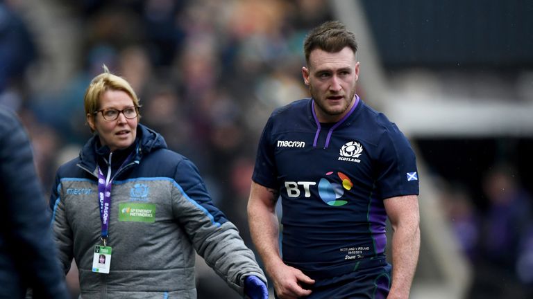 Stuart Hogg goes off against Ireland with a shoulder injury