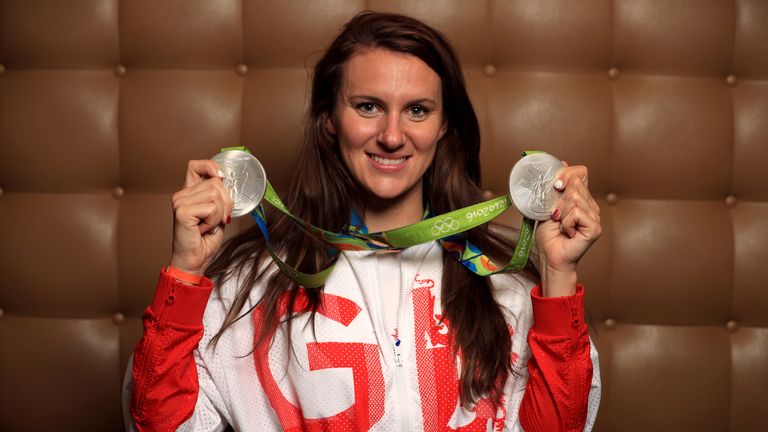 Great Britain's Jazz Carlin with her silver medals