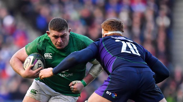 9 February 2019; Tadhg Furlong of Ireland is tackled by Rob Harley of Scotland during the Guinness Six Nations Rugby Championship match between Scotland and Ireland at the BT Murrayfield Stadium in Edinburgh, Scotland. Photo by Brendan Moran/Sportsfile