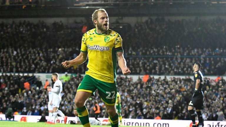 Teemu Pukki celebrates scoring Norwich's second goal of the game