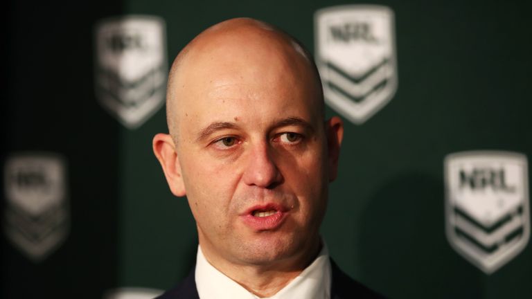 NRL CEO Todd Greenberg speaks to the media in Sydney in 2018