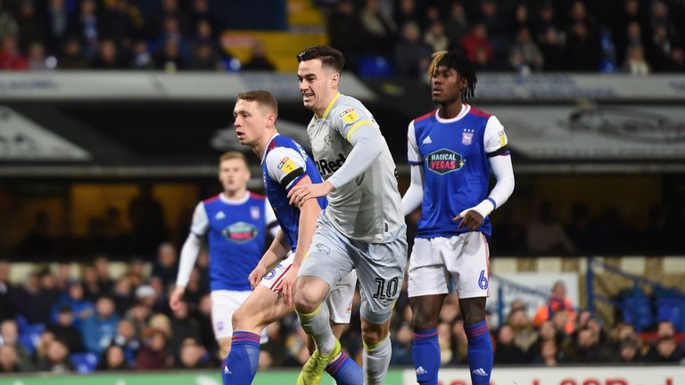 Derby County's Tom Lawrence pulls up injured whilst celebrating his side's first goal 