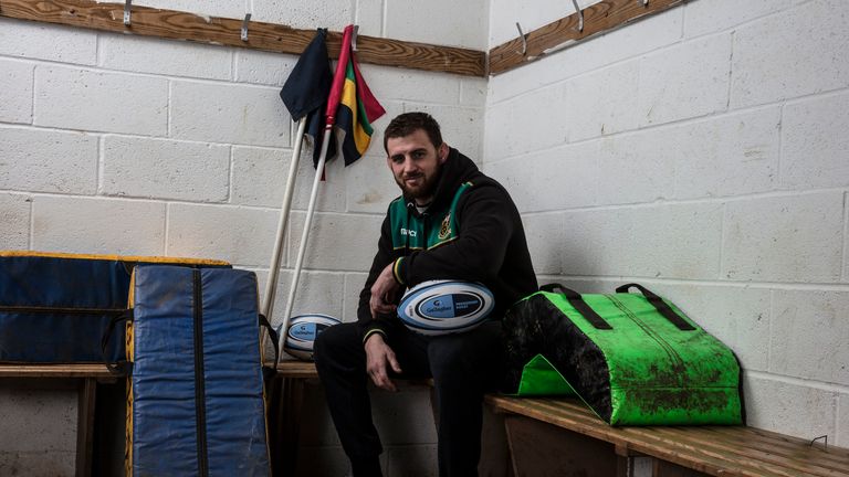 Tom Wood of Northampton Saints during the Gallagher Premiership Rugby Train with your Heroes at Northampton Old Scouts RFC, on February 12th 2019, Rushmere Road, Northamptone. Photo: Phil Mingo/ppauk/Gallagher