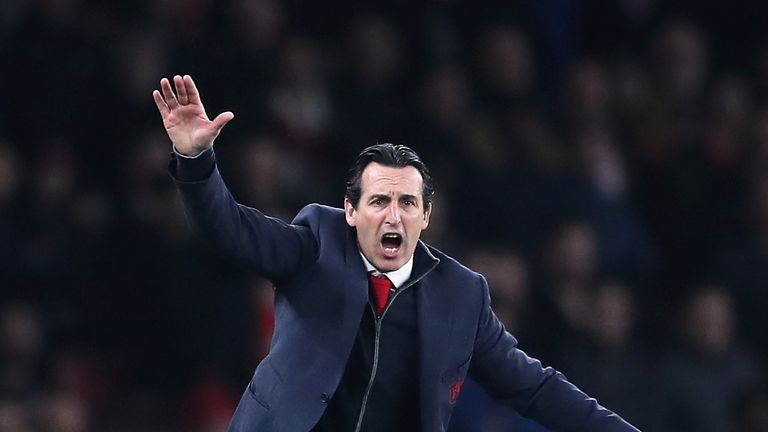 Unai Emery reacts on the sidelines as Arsenal beat BATE Borisov in the Europa League at the Emirates