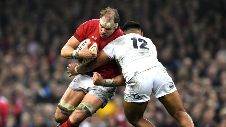 Wales' Alun Wyn Jones takes the attack to England during their 2019 Six Nations clash in Cardiff