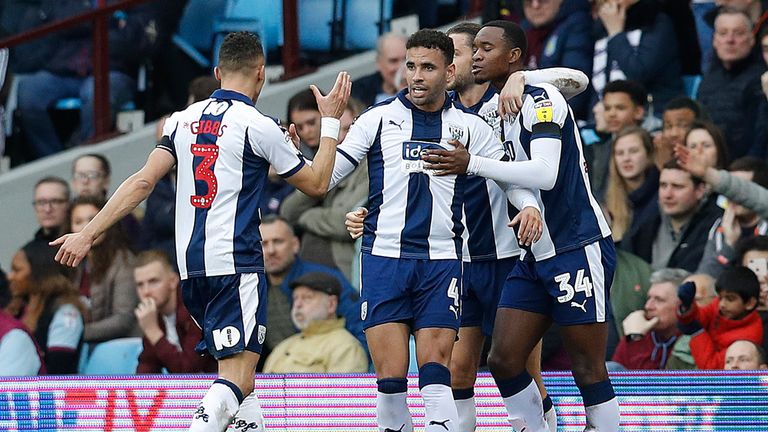 Hal Robson-Kanu celebrates scoring West Brom's first goal against Aston Villa