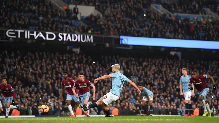 Sergio Aguero breaks the deadlock from the spot after 59 minutes