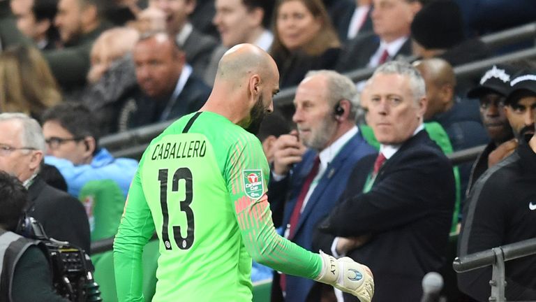 Willy Caballero returns to his seat as Kepa Arrizabalaga refuses to be substituted