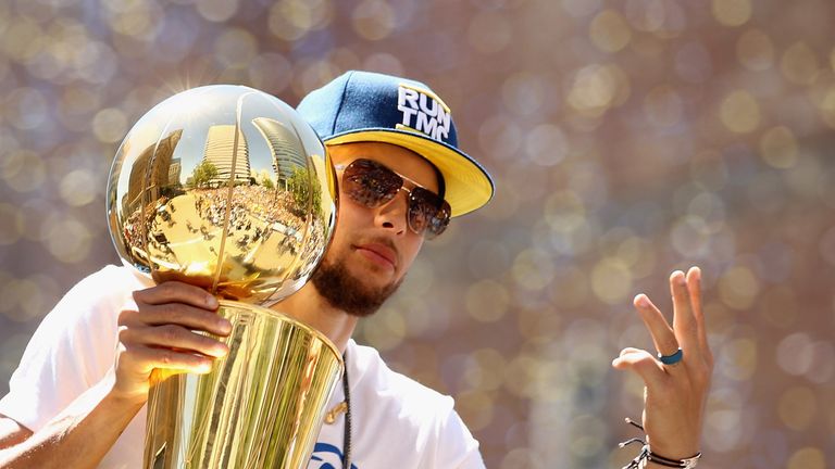 Stephen Curry celebrates after the Golden State Warriors' triumph in the NBA Finals