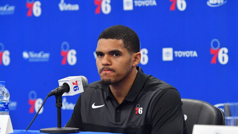 Tobias Harris meets the press for the first time as a member of the Philadelphia 76ers