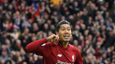 Liverpool forward Roberto Firmino celebrates scoring against Tottenham
