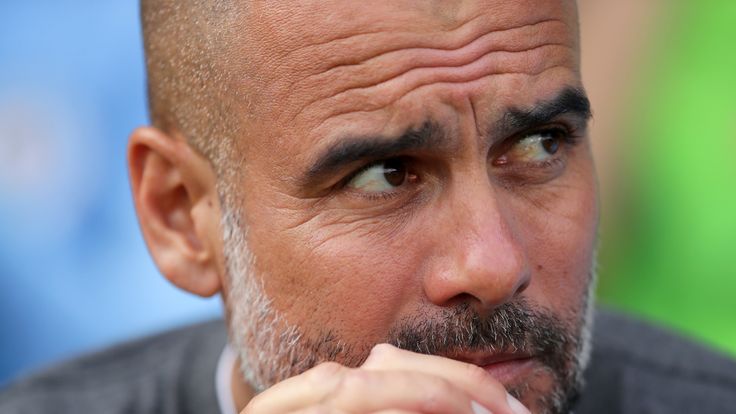 Pep Guardiola prior to the Premier League match between Fulham and Manchester City at Craven Cottage on March 30, 2019