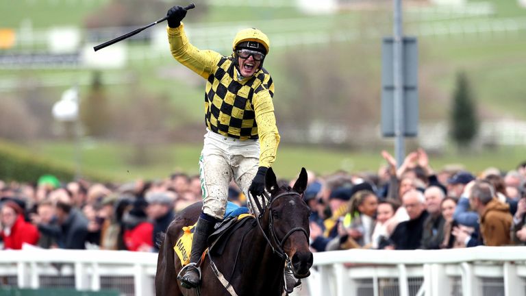 Jockey Paul Townend celebrates his victory in the Magners Cheltenham Gold Cup Chase on Al Boum Photo
