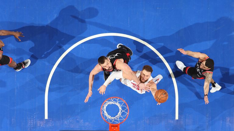 Blake Griffin attacks the basket against Toronto