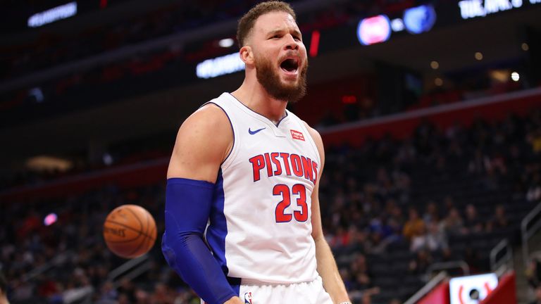 Blake Griffin celebrates a big play in Detroit's win over Orlando