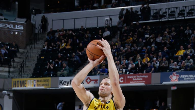 Bojan Bogdanovic fires from three against the Knicks