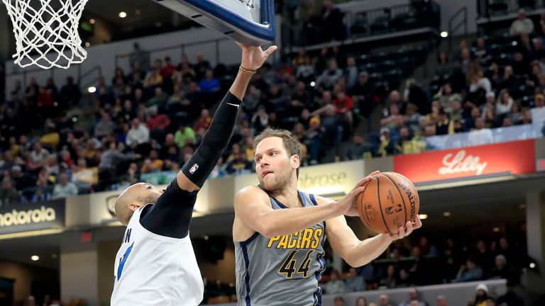 Bogdan Bogdanovic throws a baseline pass against Minnesota