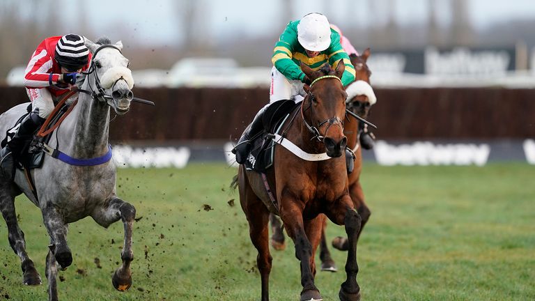 Barry Geraghty riding Champ to victory in the Challow Hurdle