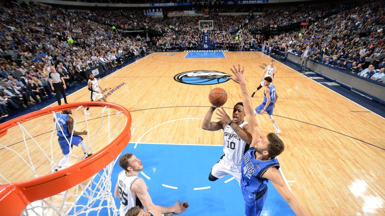 DeMar DeRozan attacks the basket against Dallas