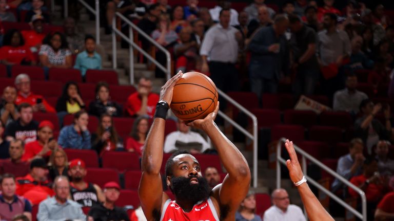 James Harden fires from three-point range against Charlotte