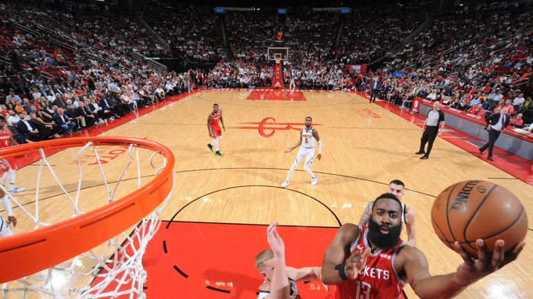 James Harden rises to score during the Rockets' win over Denver