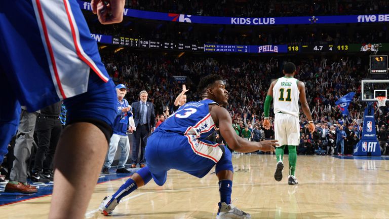 Jimmy Butler strikes a pose after hitting the game-winning shot for the Sixers