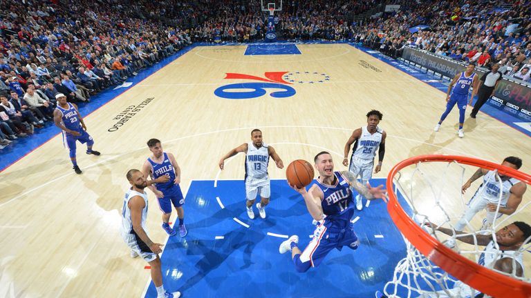 JJ Redick finishes in the lane against Orlando