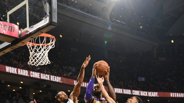 LeBron James elevates to score at the rim