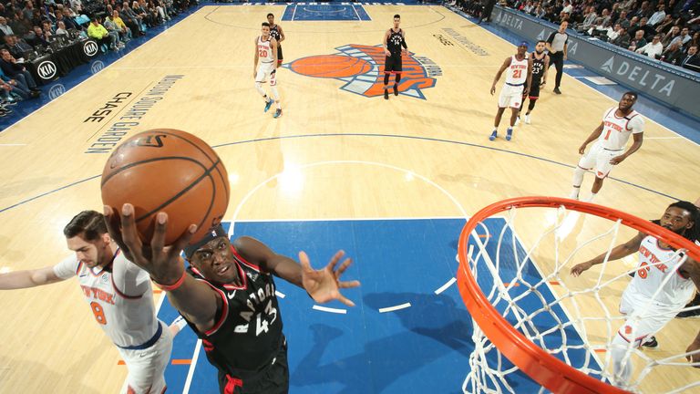 Pascal Siakam scores with a lay-up in Madison Square Garden