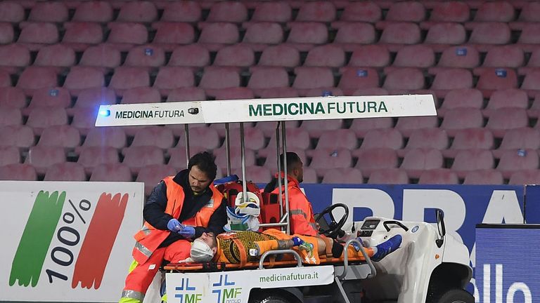 Ospina was taken from the field after collapsing before half-time