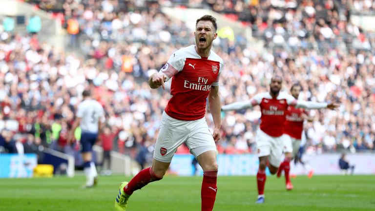 Aaron Ramsey celebrates putting Arsenal 1-0 up